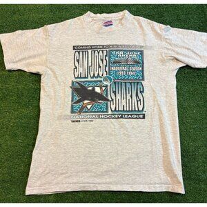 Vintage San Jose Sharks shirt mens large gray short sleeve hockey nhl 1993